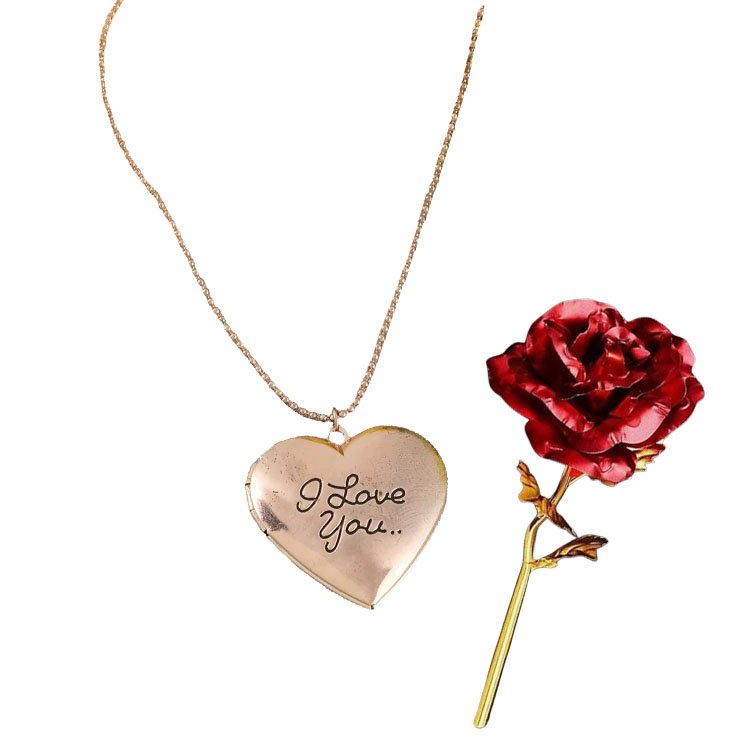 I Love Photo Frame Heart Pendant Chain & Red Rose Combo Gift Set image 3