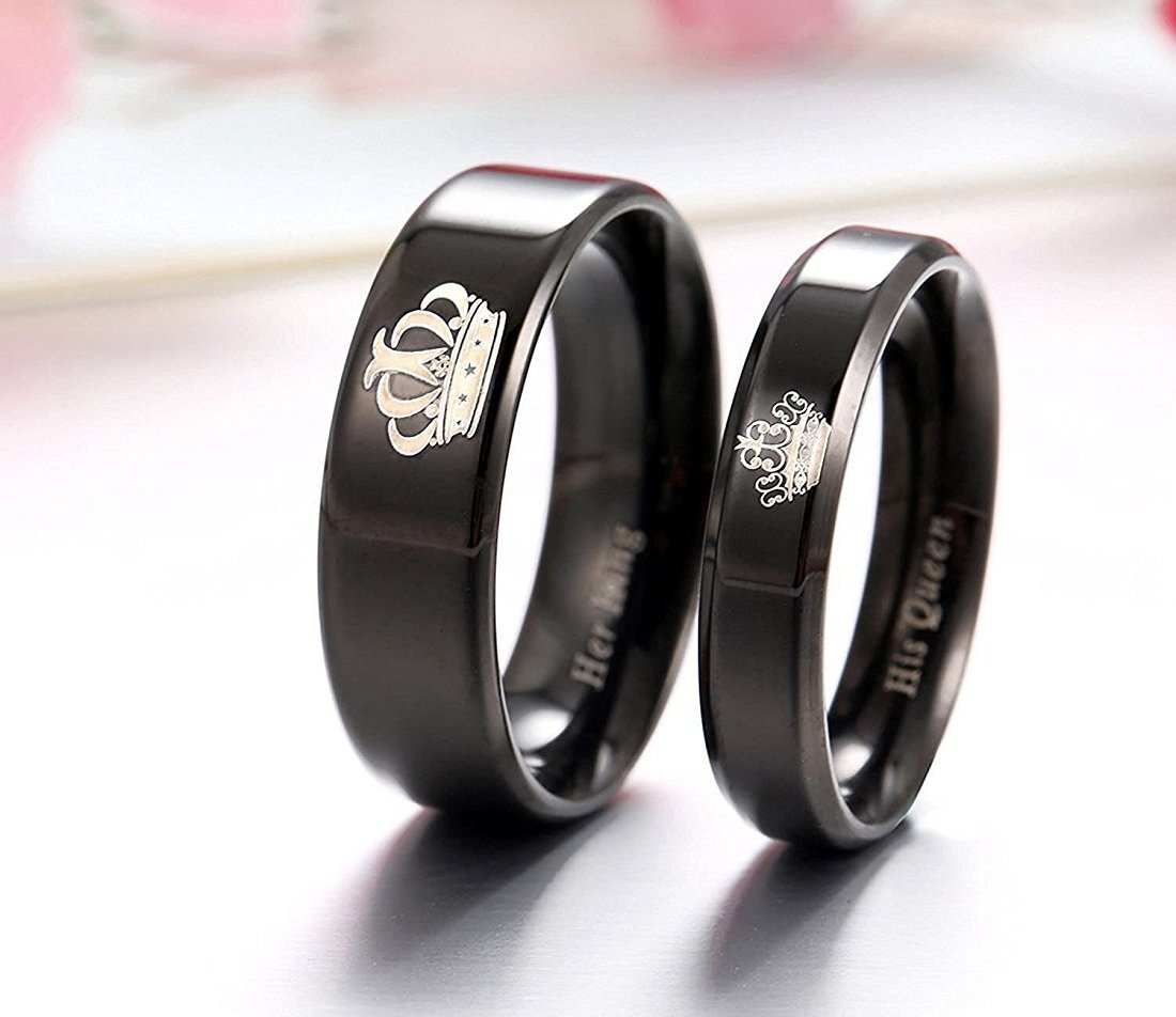 Black Crown King Queen Couple Ring Set image 0