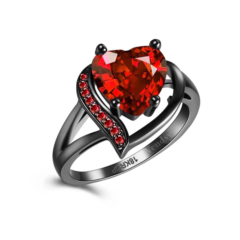 Black Metal Blood Red Heart Ring image 3