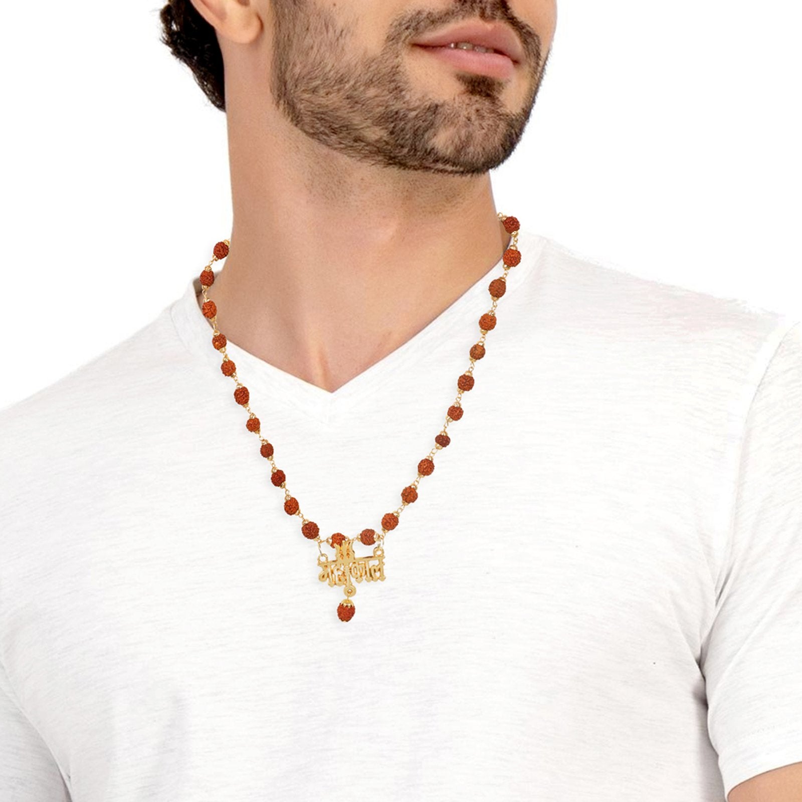 Men's Gold-Plated Rudraksh Mahakal Pendant Necklace & OM Golden Ring Combo Set image 2