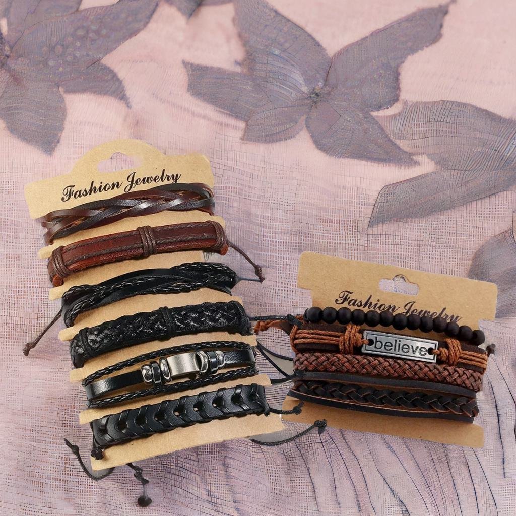 Bold and Versatile Men's Duo Black Leather Multistrand Bracelet Combo Set image 0