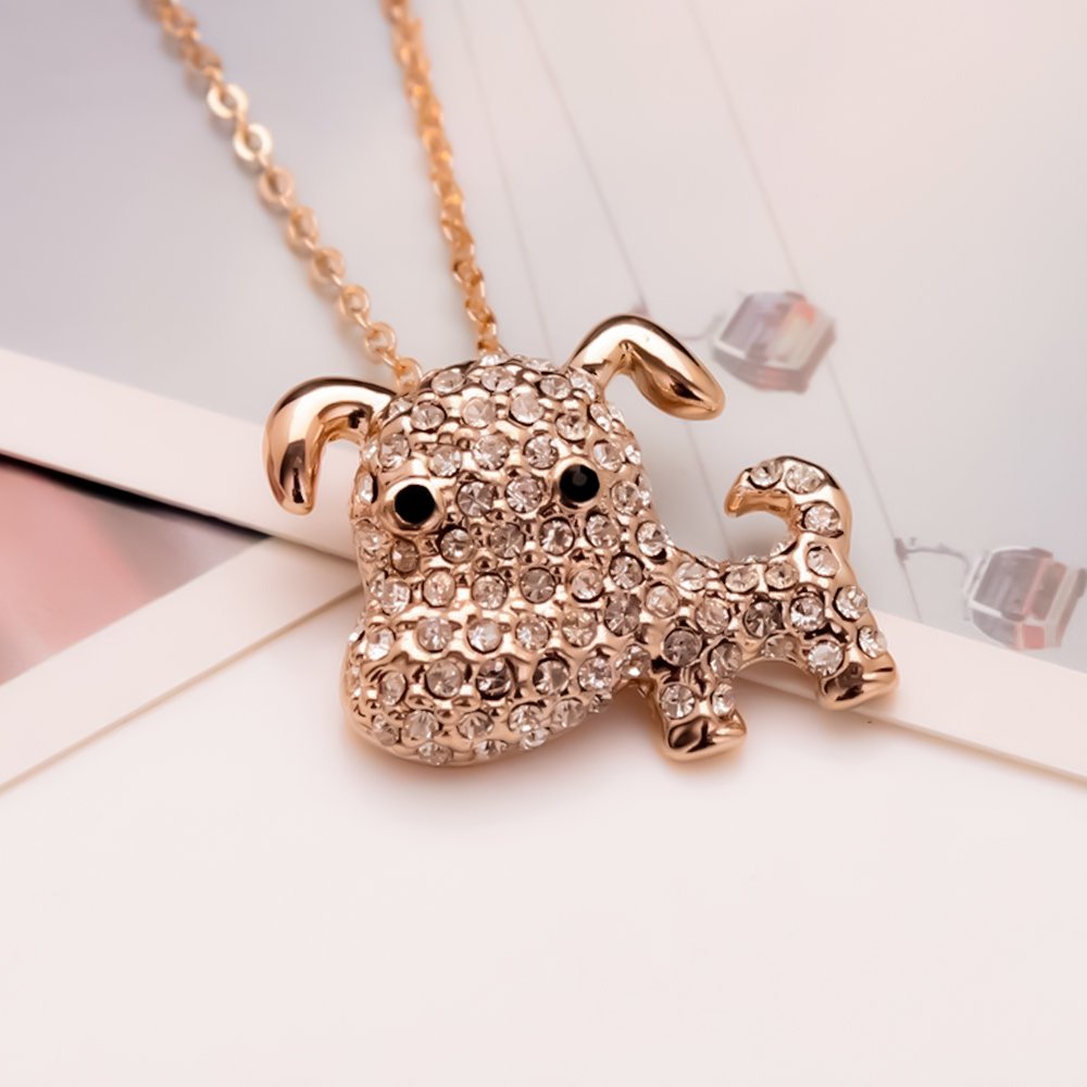 Adorable Rose-Gold Crystal Puppy Pendant Chain Necklace image 0