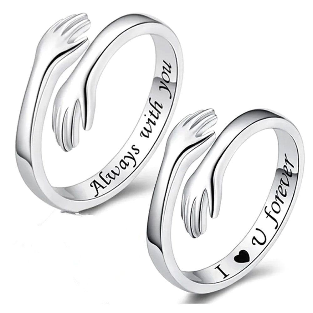 Adjustable Silver-Plated Hug Hand Promise Ring Combo Set image 2