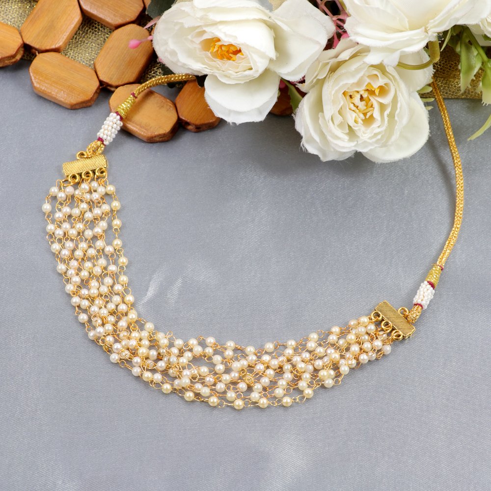 Gold-Plated Handmade Pearl Beaded Layered Necklace image 0