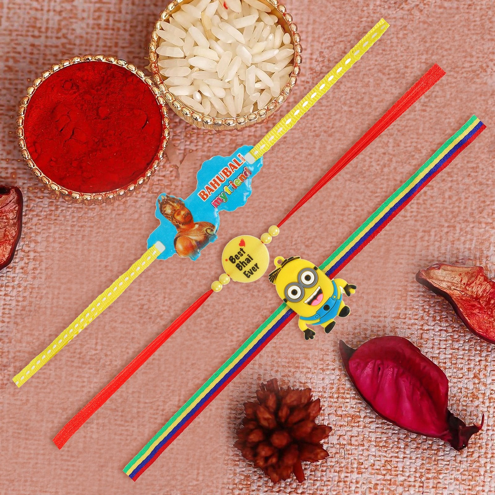 Combo of 3 Blasting Bhabhubali Minions Combos Kids Rakhi image 0