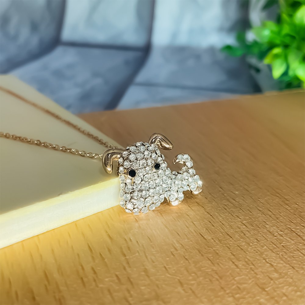 Adorable Rose-Gold Crystal Puppy Pendant Chain Necklace image 1