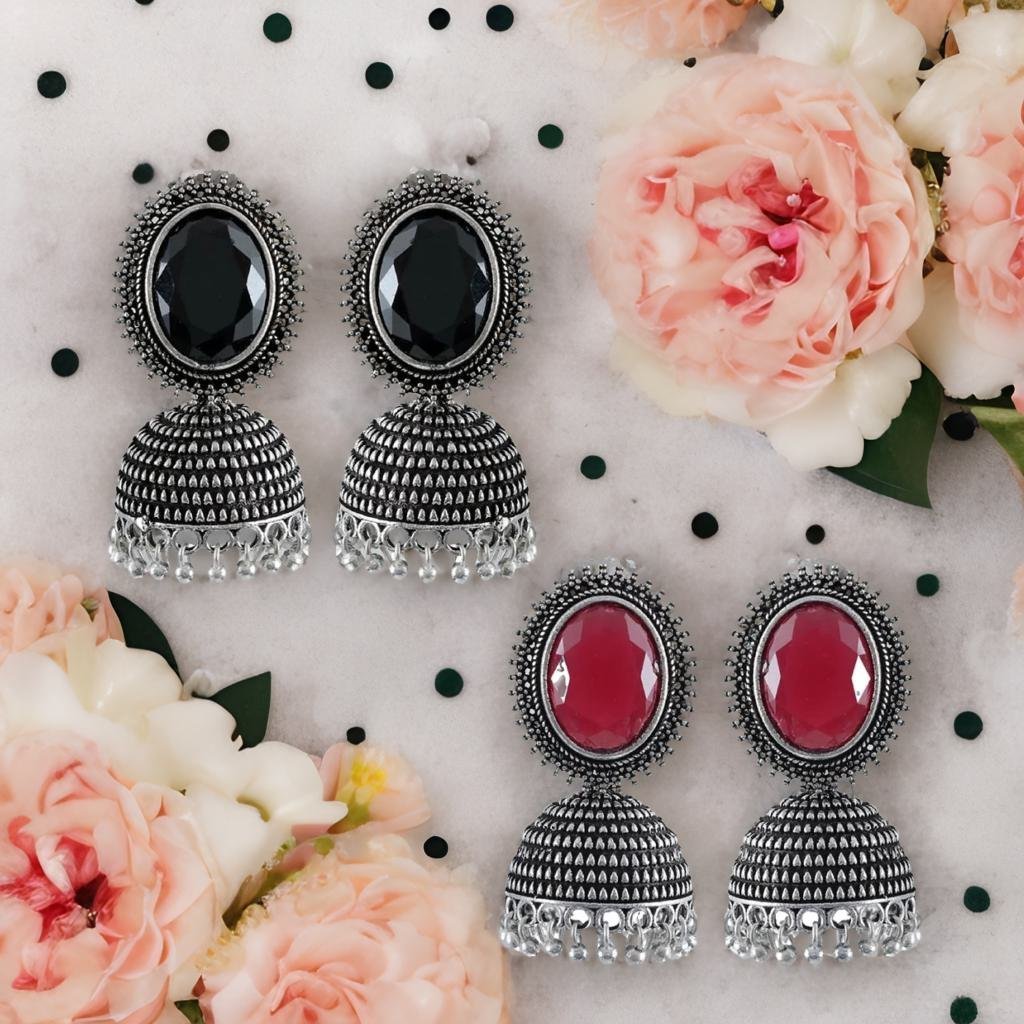Oxidised Silver Jhunka/Jhumki Earrings Combo Set image 1