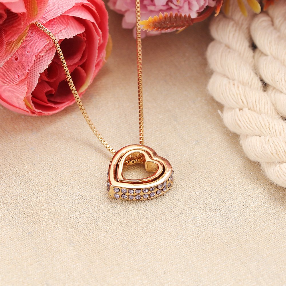 Double Gold-Plated Pink Crystal Heart Pendant Necklace image 0