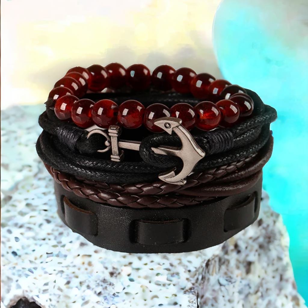 4 Piece Anchor Leather Bracelet image 4