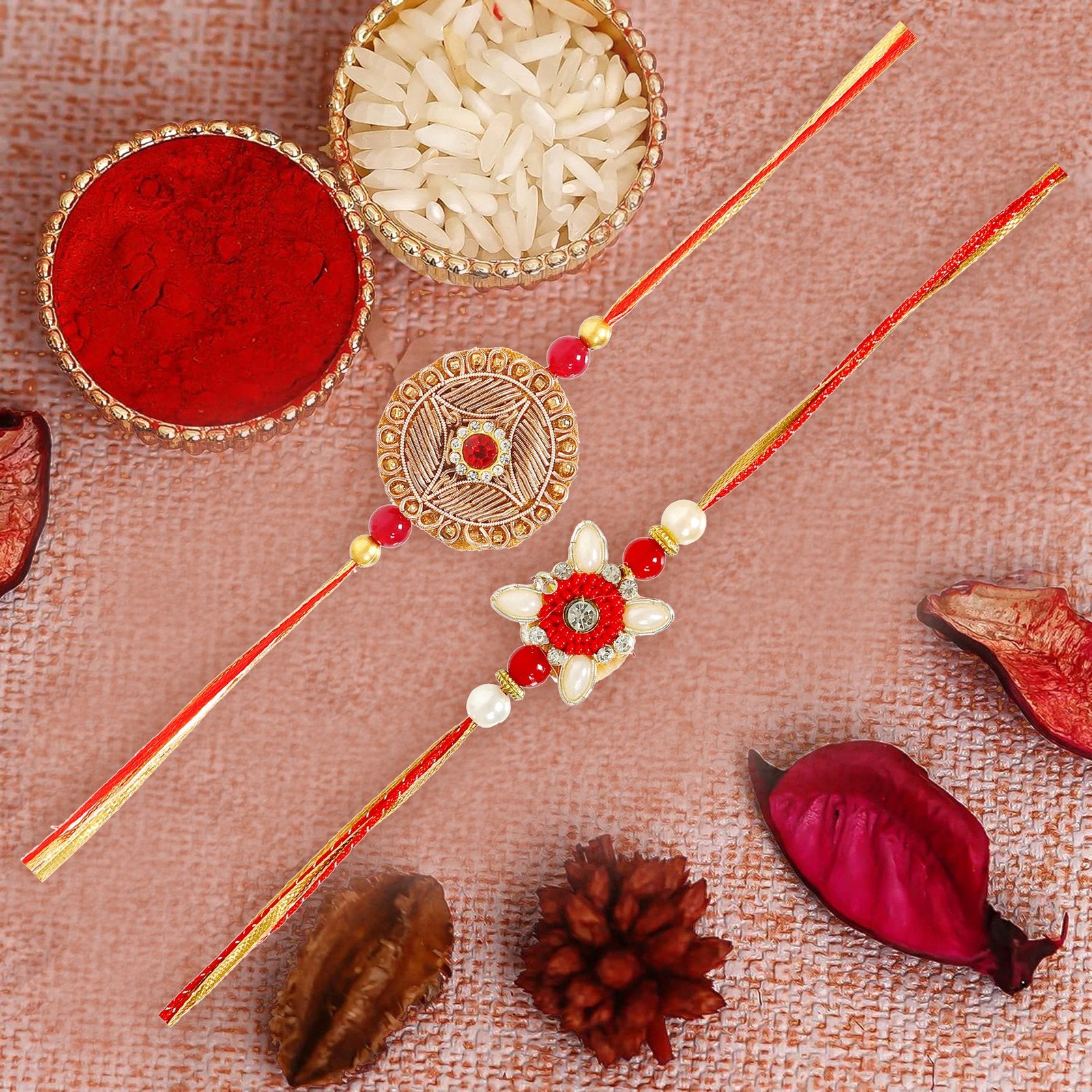 2 PCs Kundan Beaded Rakhi Set for Bhaiya/Brother image 1