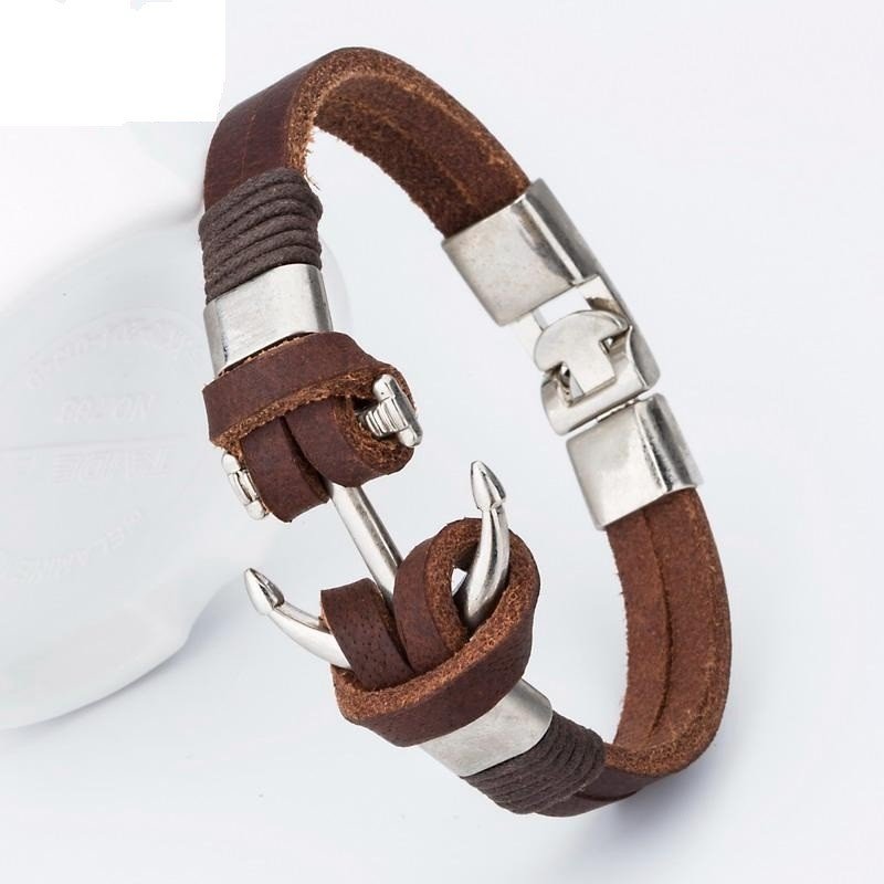 Anchor Brown Leather Bracelet image 0