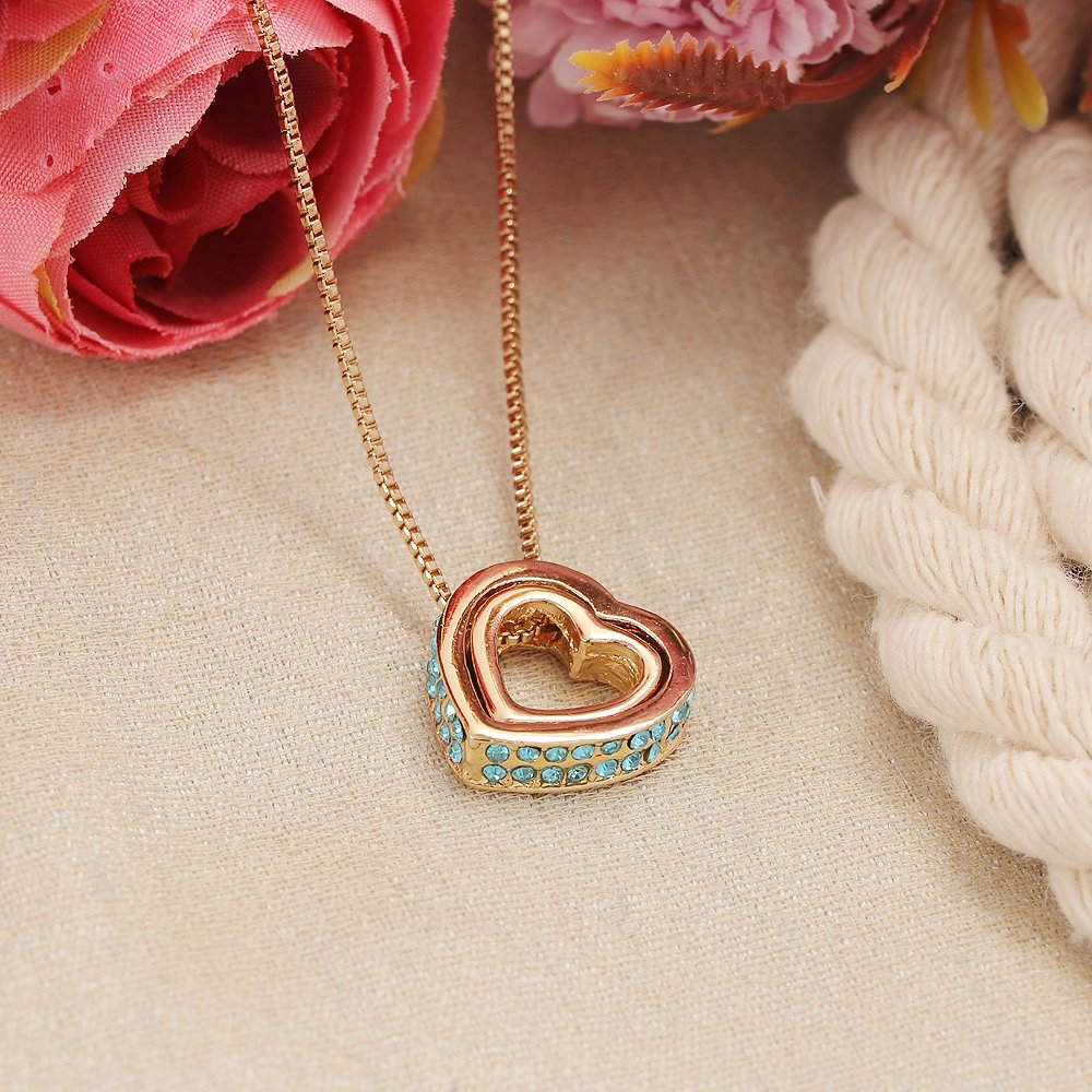 Double Gold-Plated Green Crystal Heart Pendant Necklace image 0