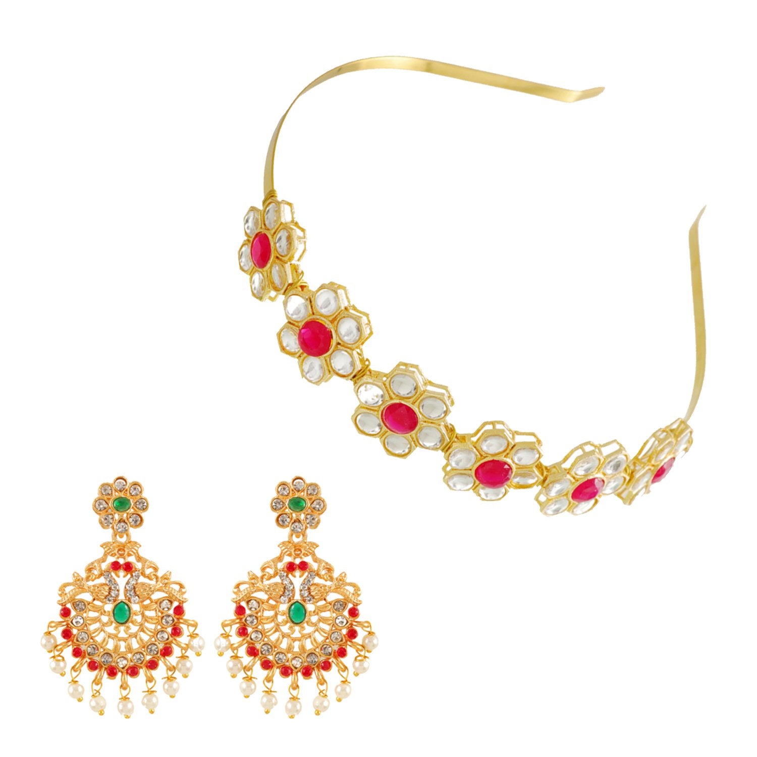 Ethnic Mathapatti Kundan Hairband and Earrings Set image 2
