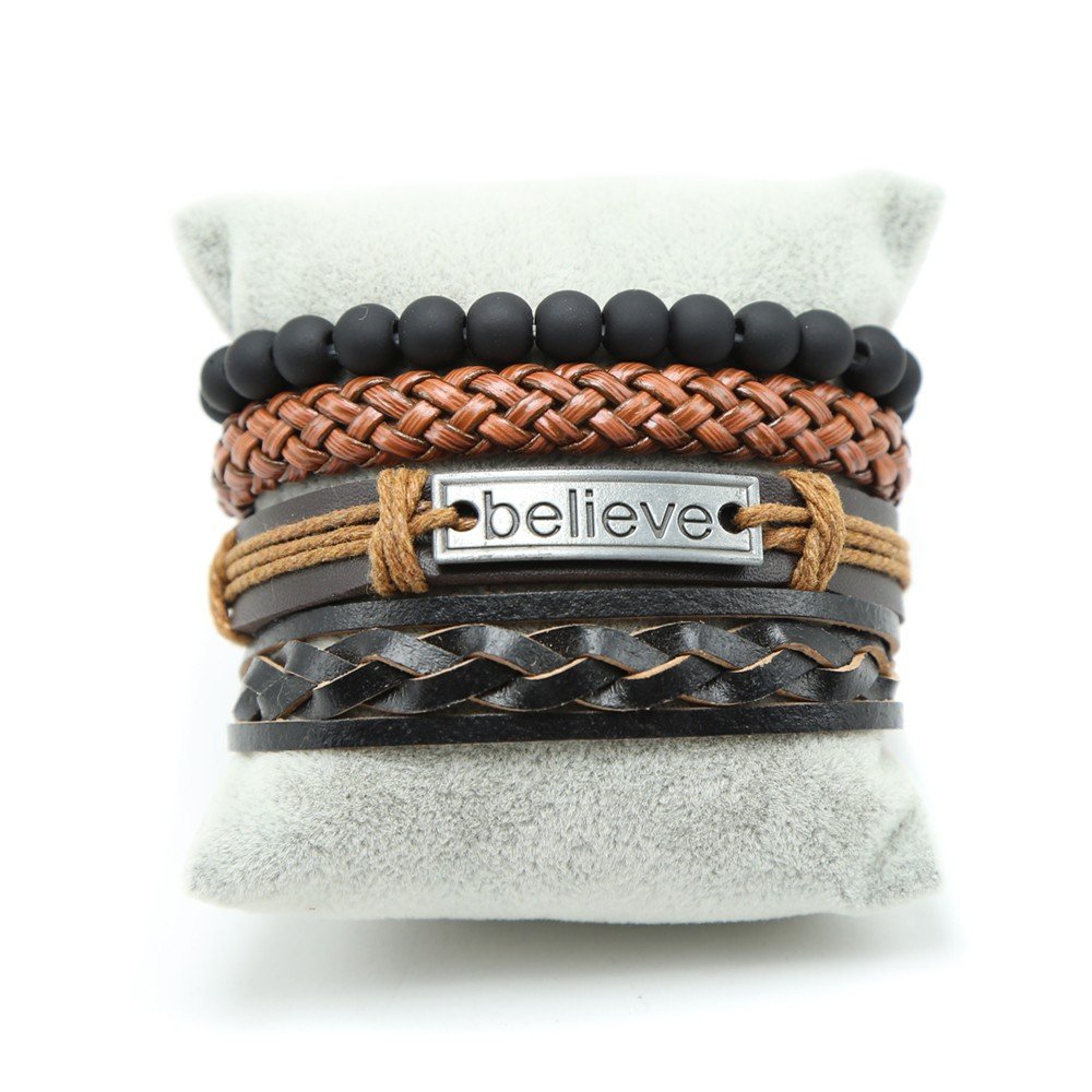 4 Piece Multi-Layered & Multi-Coloured Mattel, Beads, Leather Believe Bracelet image 0