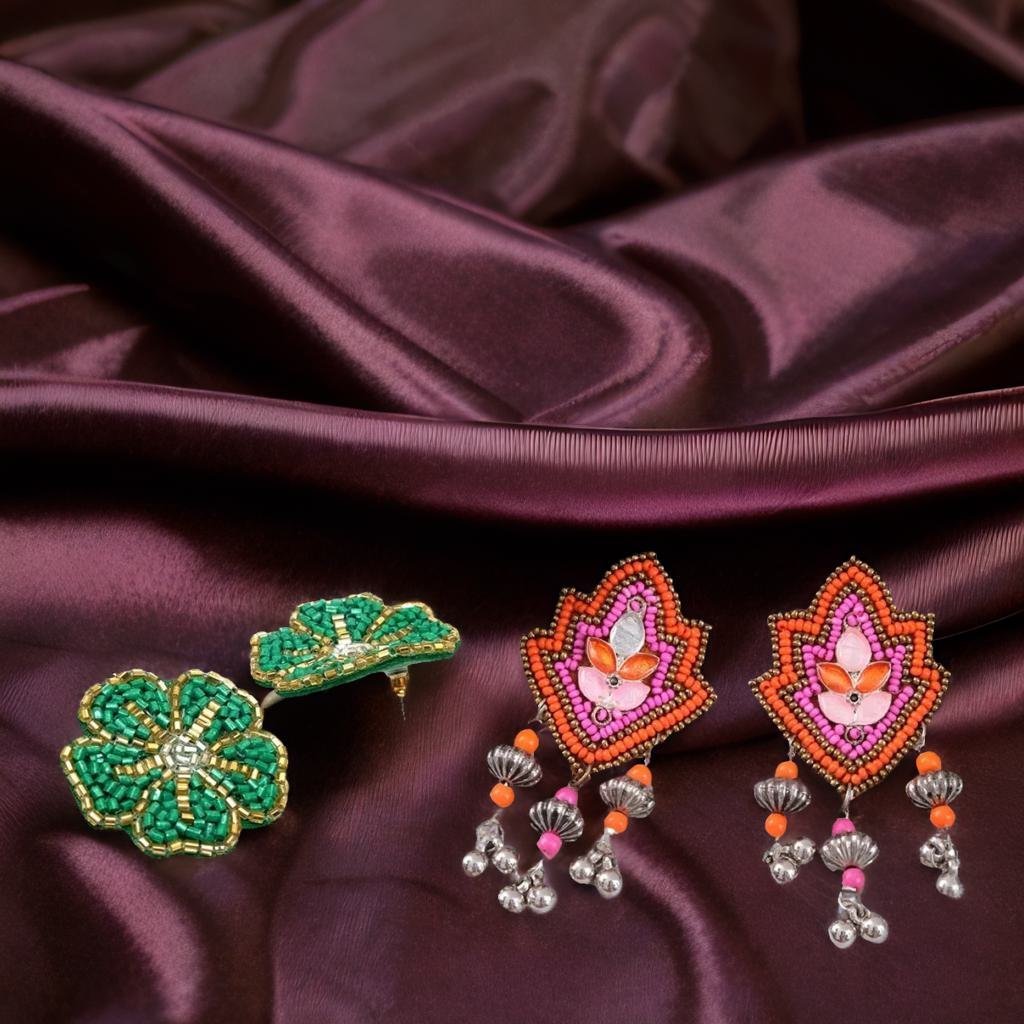 Handcrafted Beaded Drop & Dangler Earrings Combo Set image 2