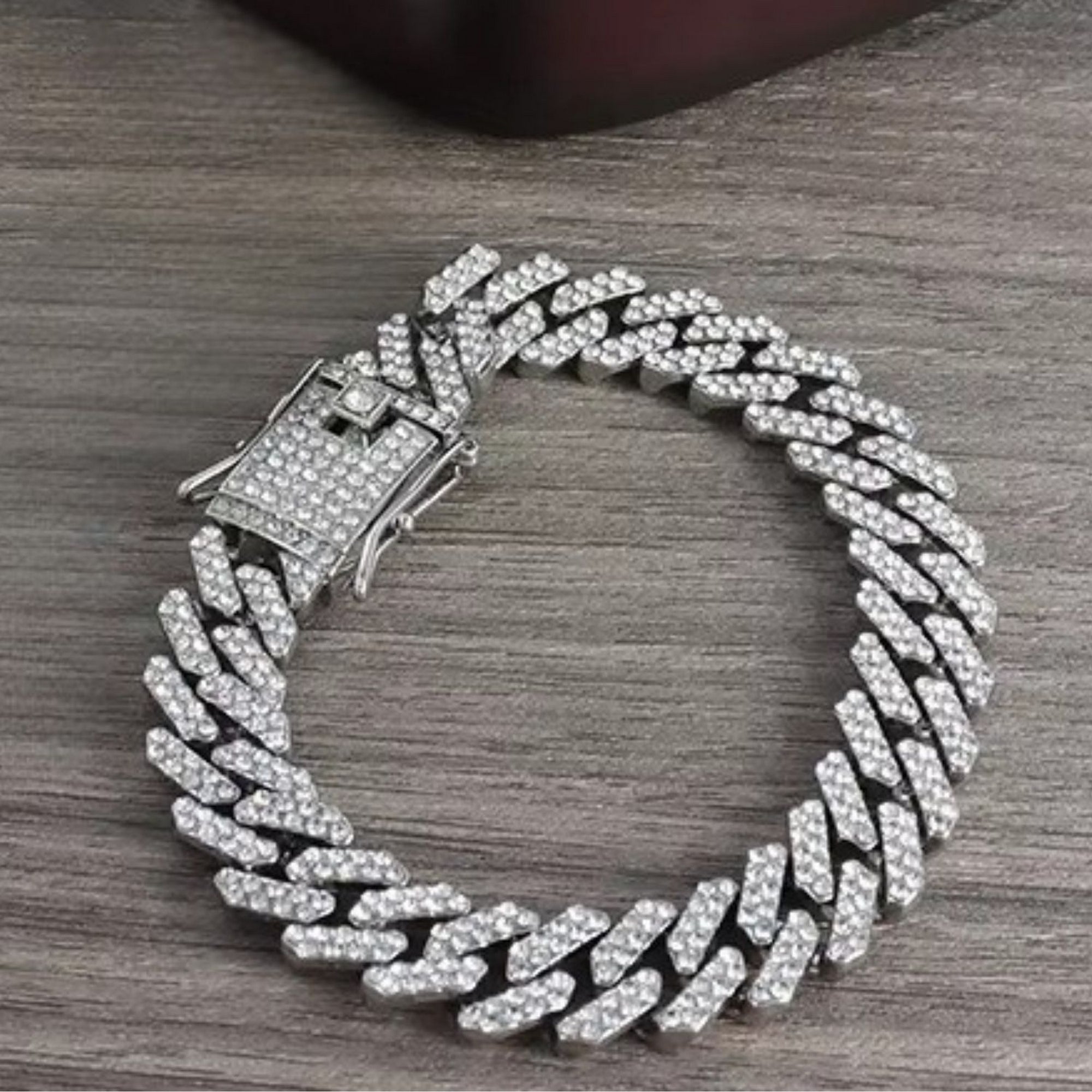 Mc Stan Stainless Steel Zirconia Cuban Link Chain Rapper Bracelet for Men