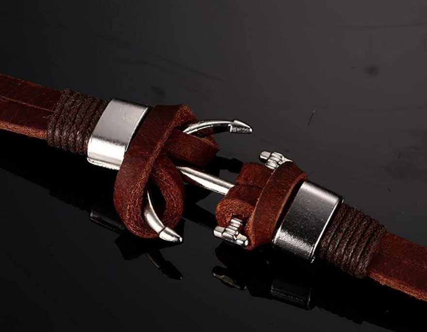 Anchor Brown Leather Bracelet image 1