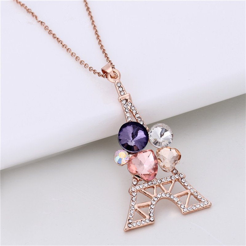 Gold-Plated Multicolor Eiffel Tower Pendant Necklace image 0