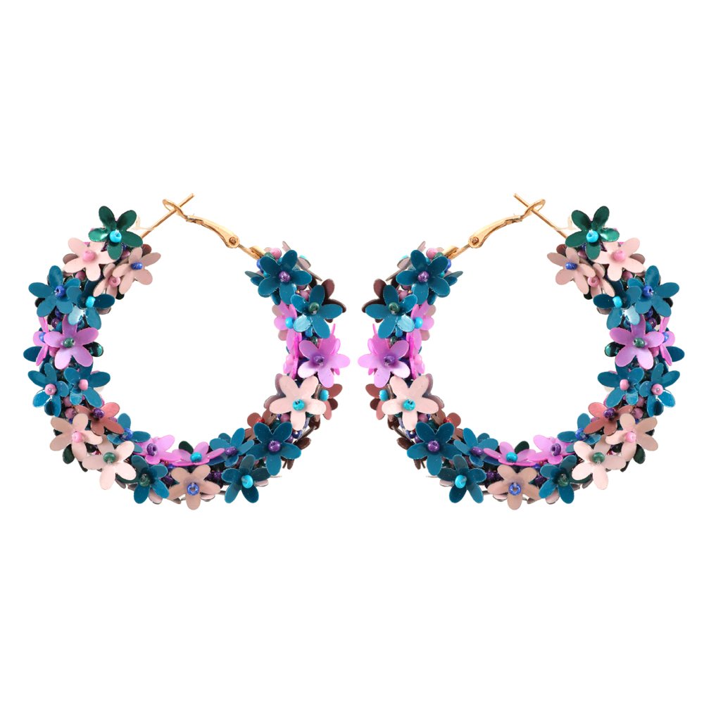 Beaded Multi Floral Hoop Earrings image 3