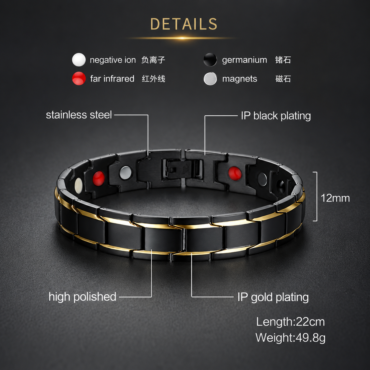 Bio Magnetic Health Care Wellness Wristband Bracelet for Men