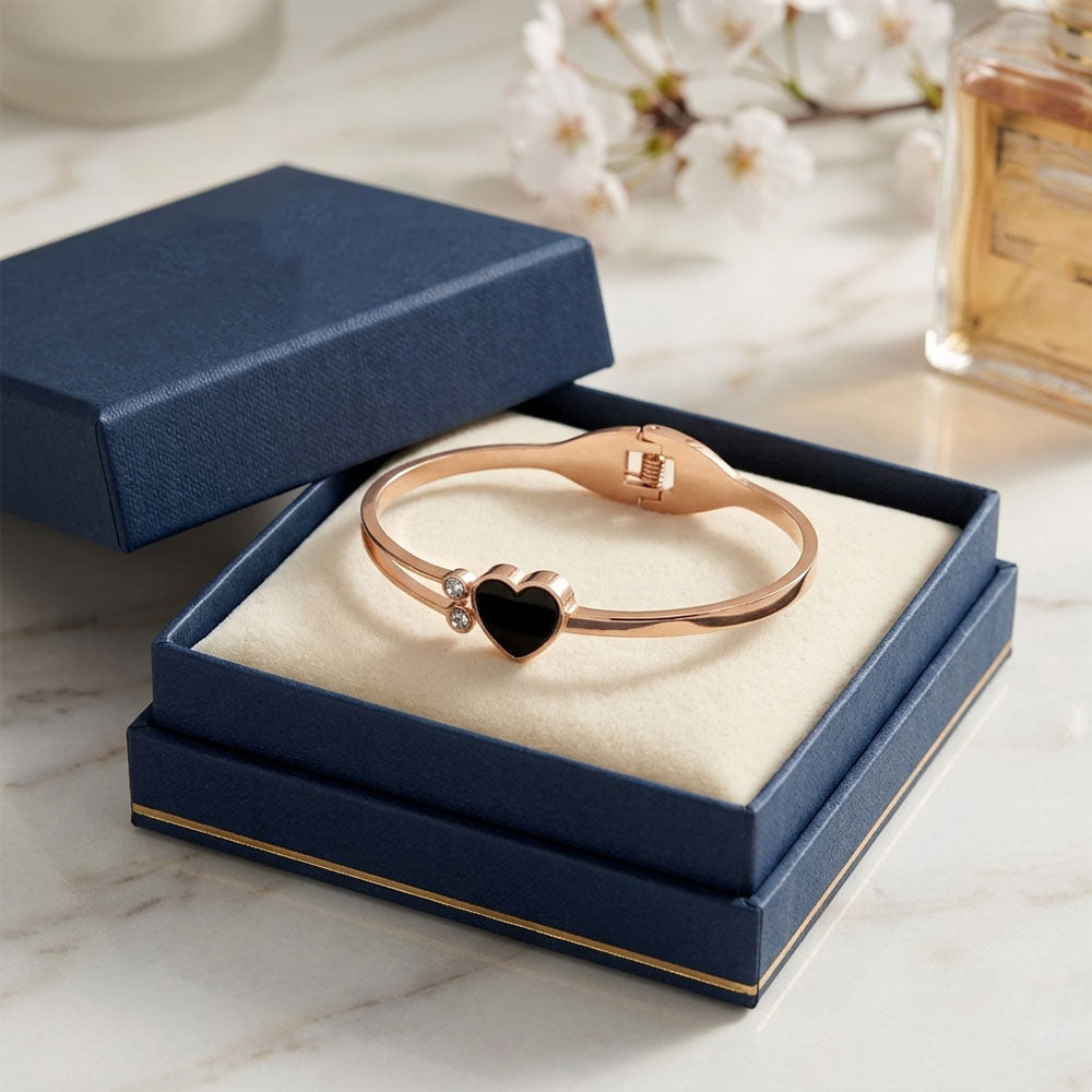 Rose Gold Adjustable Love Black Heart Bracelet for Women