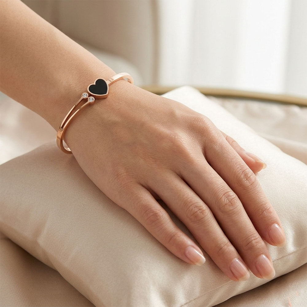 Rose Gold Adjustable Love Black Heart Bracelet for Women