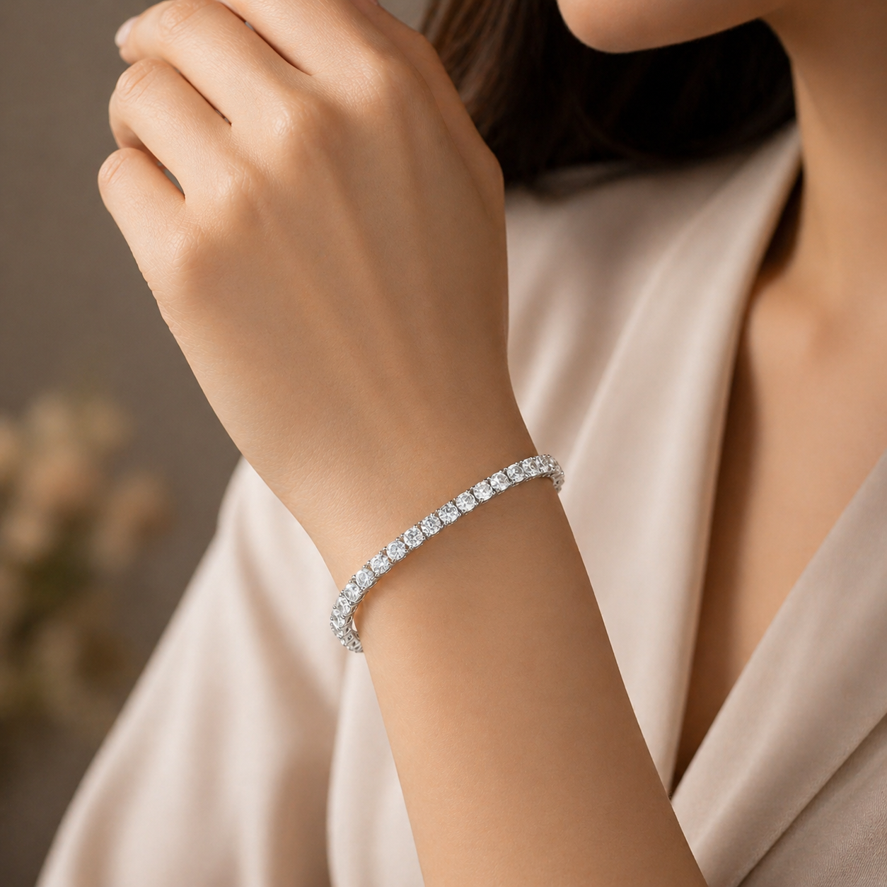 Crystal Cubic Zirconia Link Hook Bracelet for Women