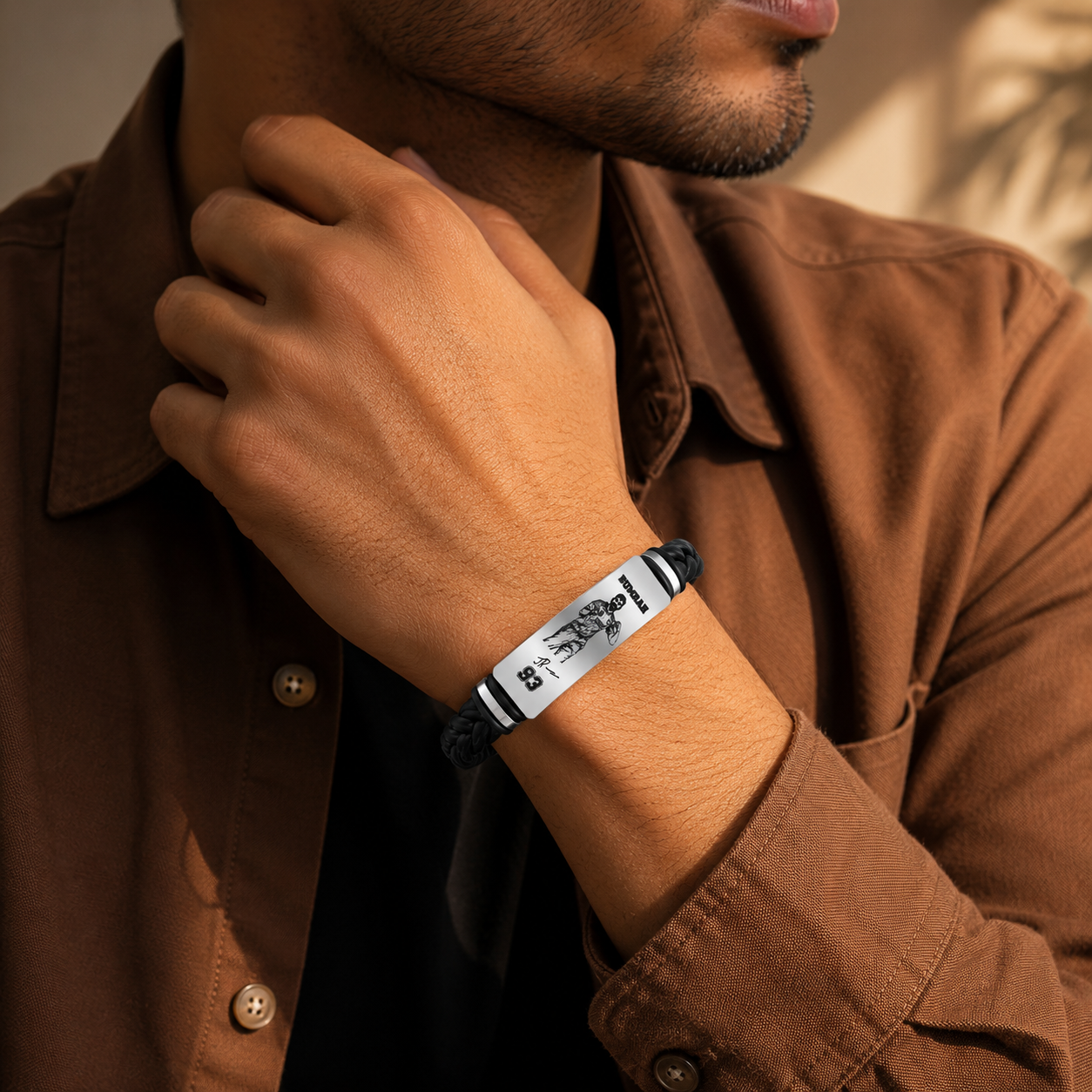 Jasprit Bumrah 93 Signature Leather Bracelet for Men | Premium Braided Black Leather Wristband | Stainless Steel Cricket Fan Bracelet Gift