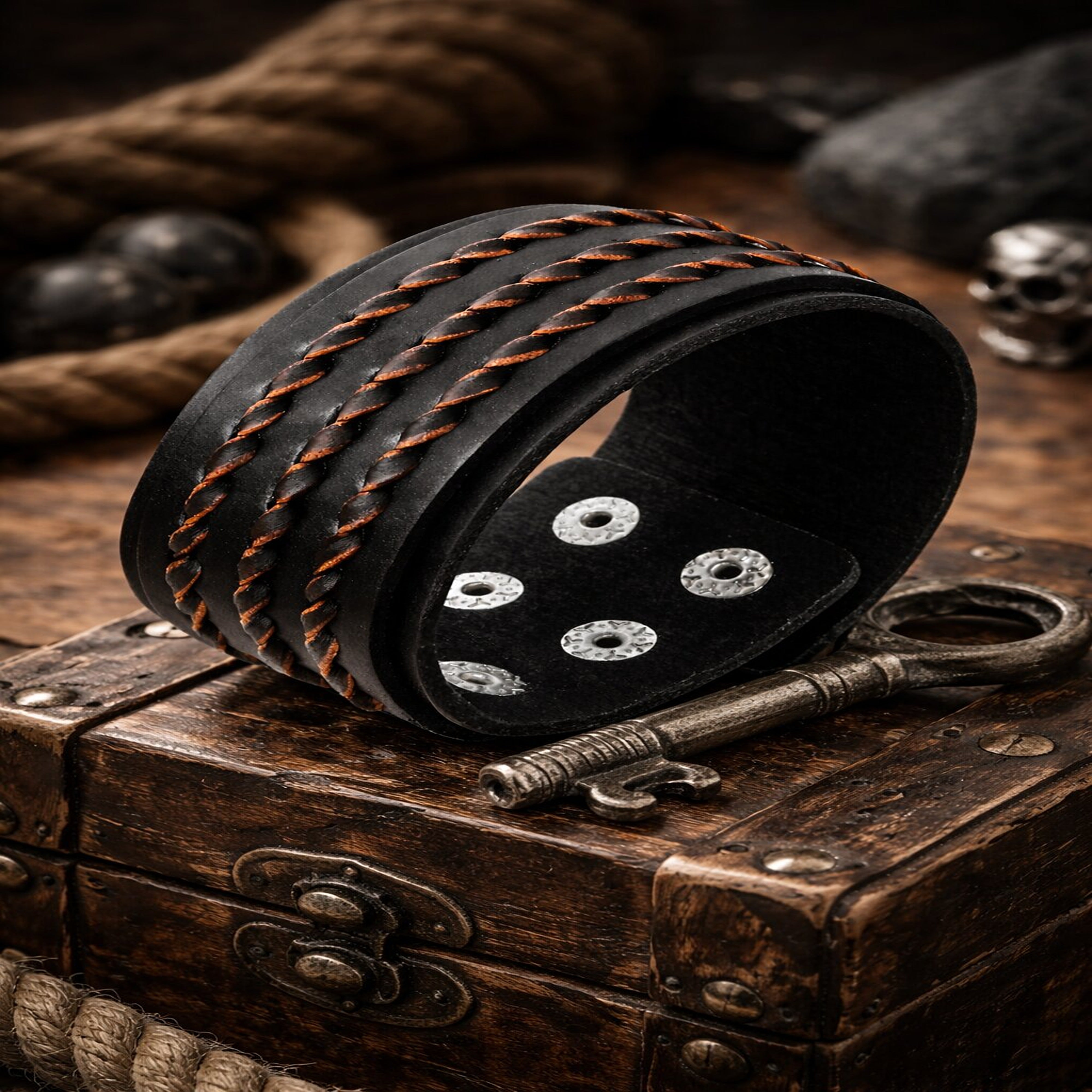 Braided Thread Wrap Band Button Leather Bracelet For Men