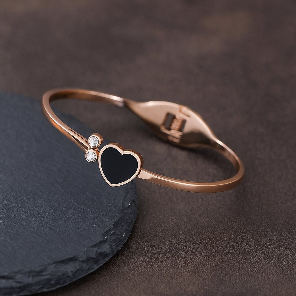 Rose Gold Adjustable Love Black Heart Bracelet for Women
