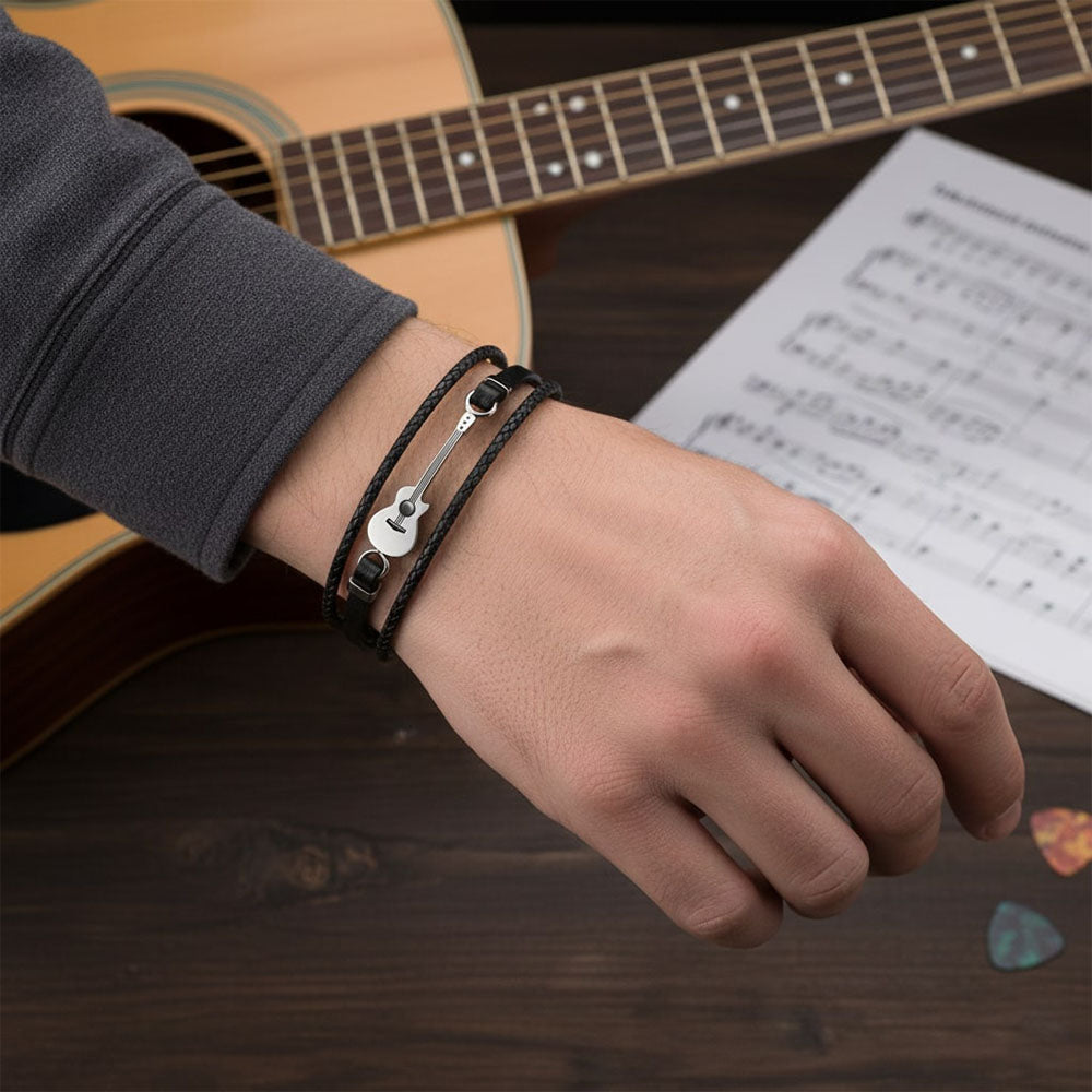 Trendy Black Guitar Leather Bracelet For Men