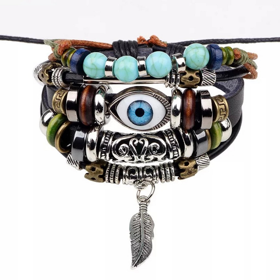 Evil Eye Leather Bracelet for Men