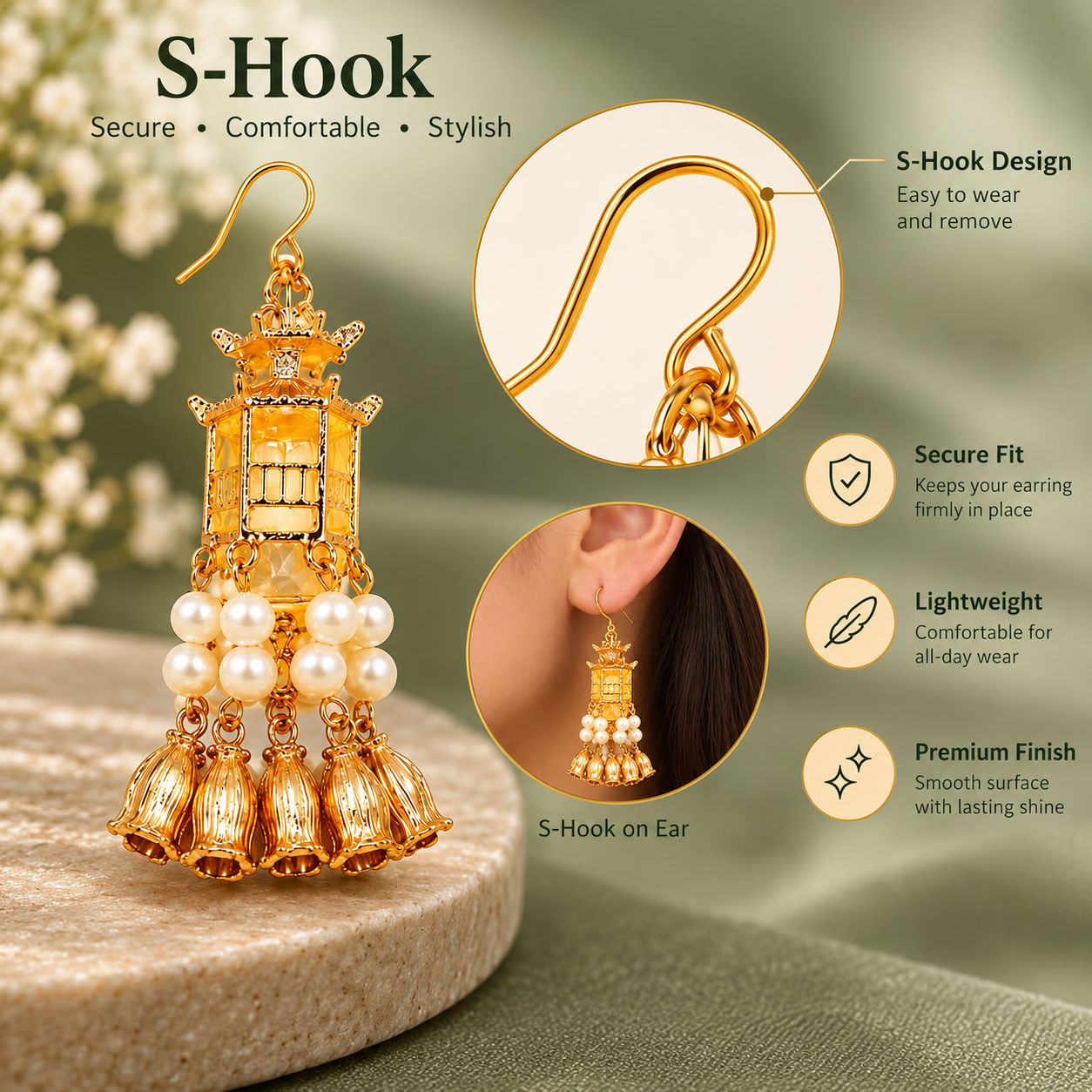 Gold Plated Pearl Light Earrings Set for Women, Stylish Traditional and Party Wear Earrings