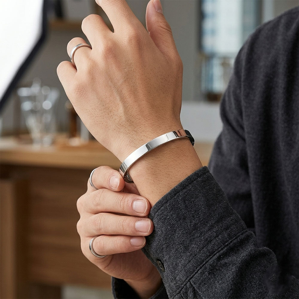 Silver Stainless Steel Magnetic Clasp Kada Bracelet for Men