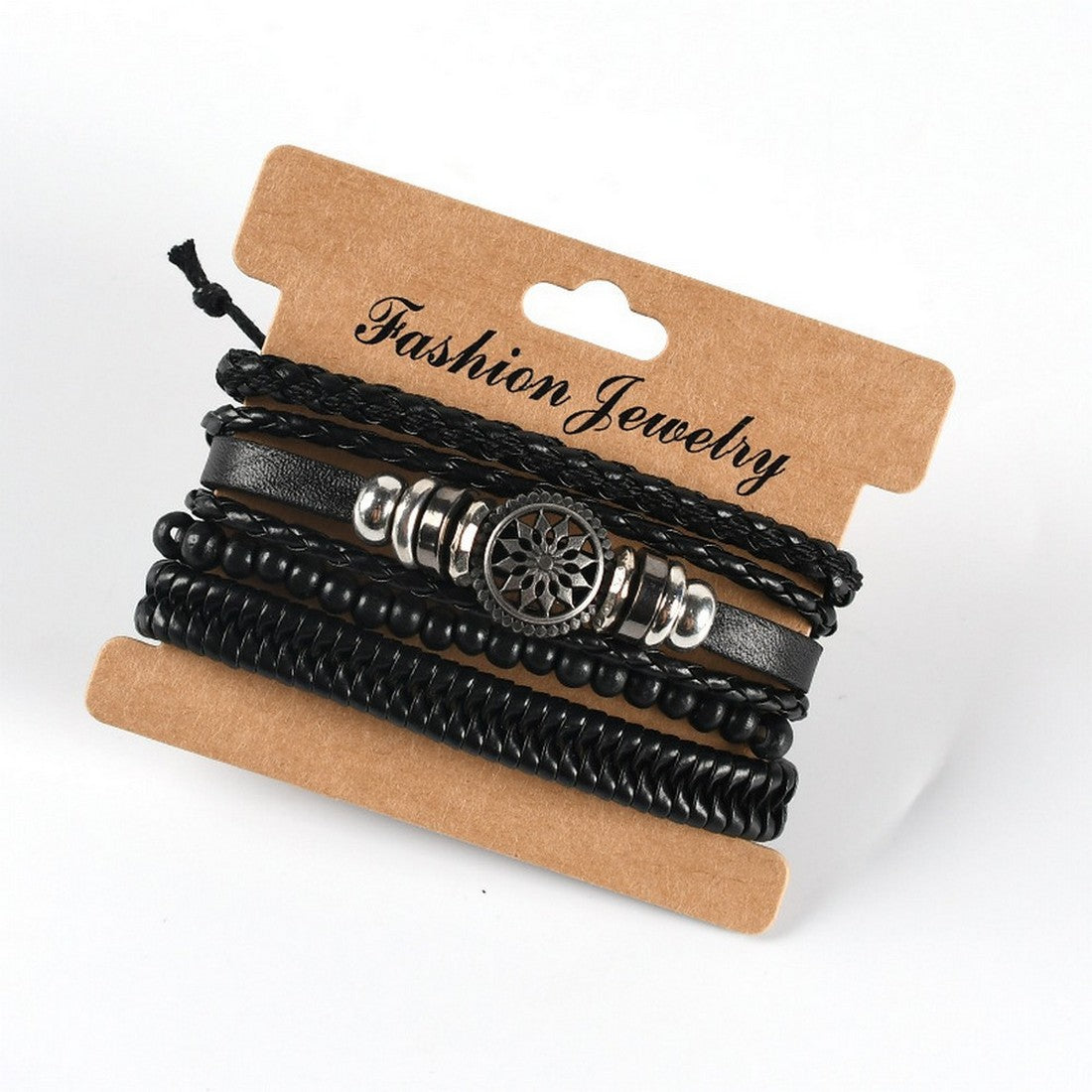 Black Beaded Multi Layer Laether Bracelet For Men pack of 4