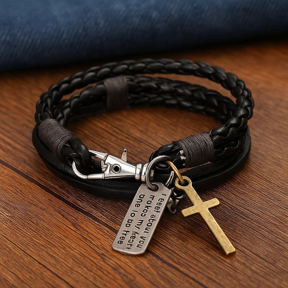 Black Braided Cross Leather Bracelet for Men – University Trendz