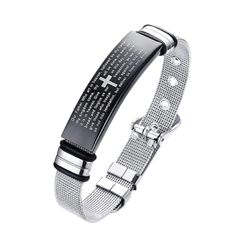 Cross Bible Quote Stainless Steel Mesh Chain Bracelet for Men