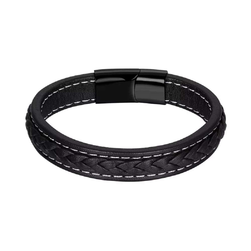 Black Braided Leather Bracelet for Men