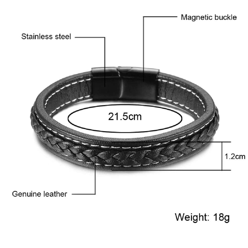 Black Braided Leather Bracelet for Men