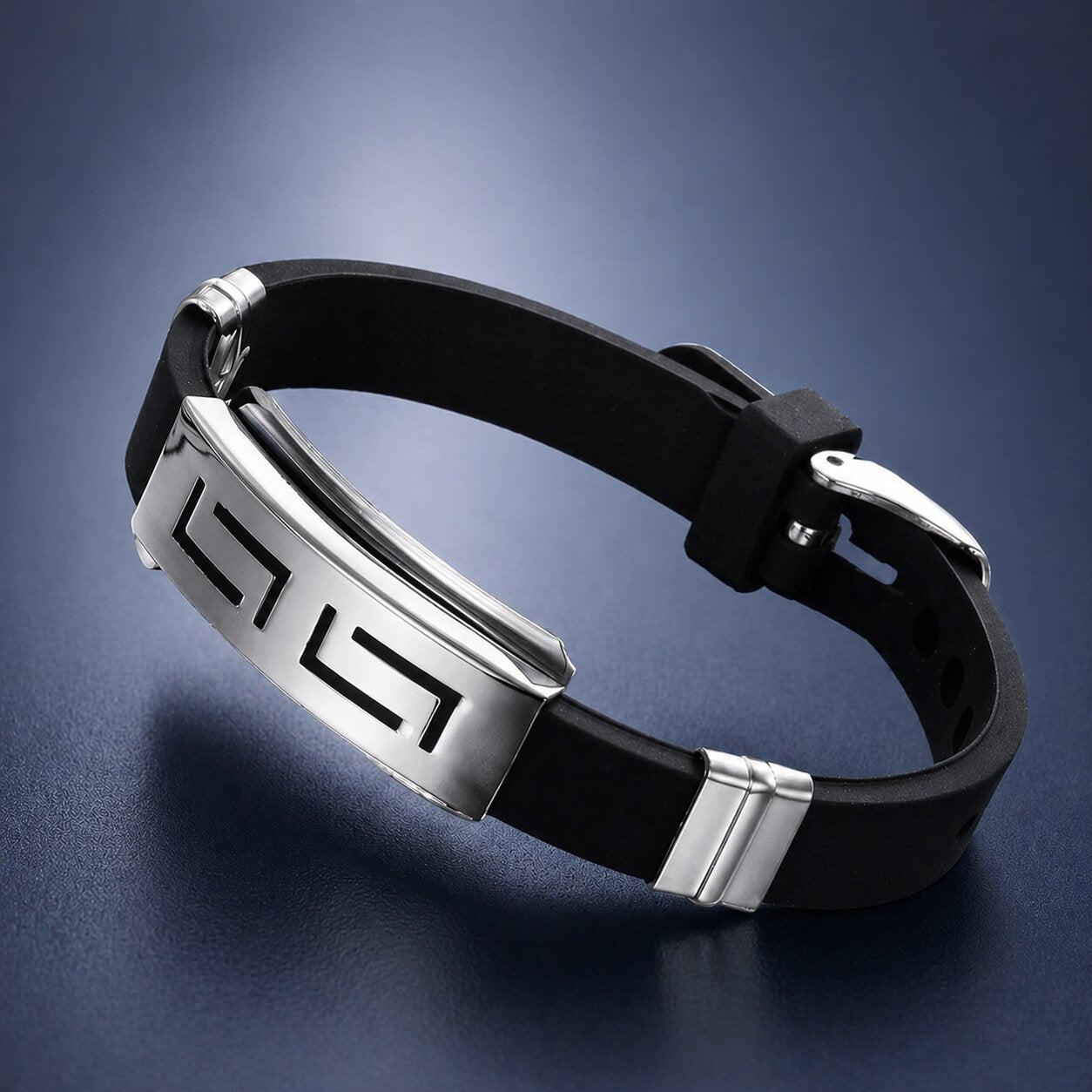 Black Stainless Steel Silicone Wristband Bracelet for Men
