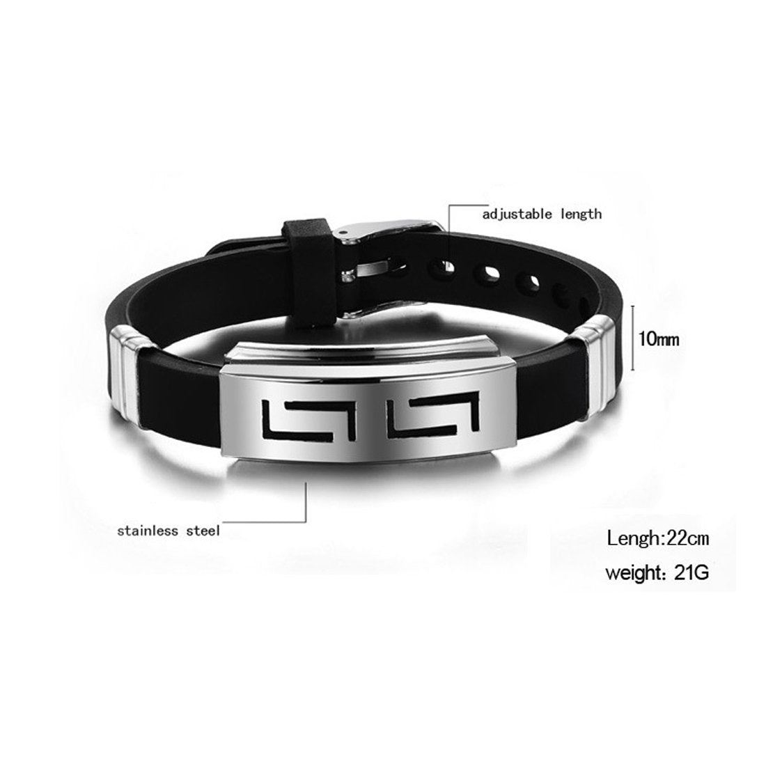 Black Stainless Steel Silicone Wristband Bracelet for Men