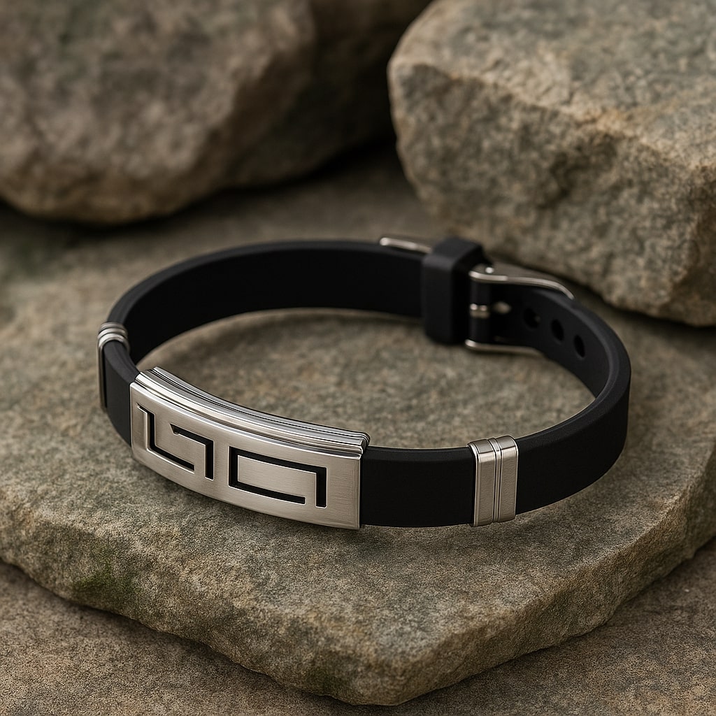 Black Stainless Steel Silicone Wristband Bracelet for Men