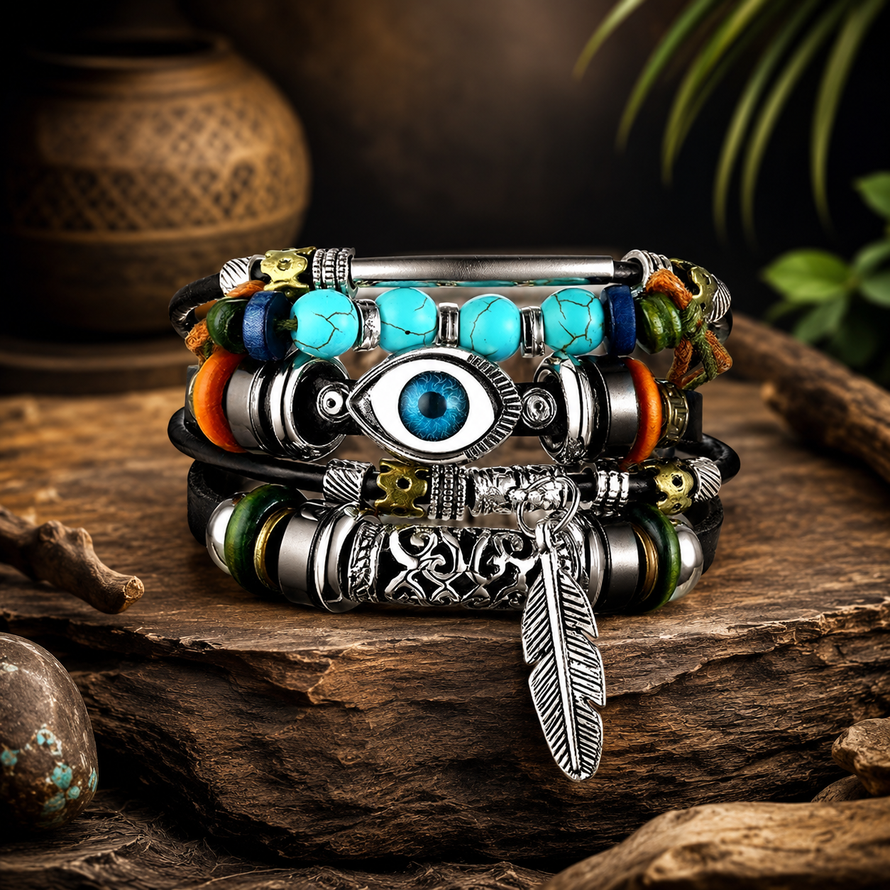 Evil Eye Leather Bracelet for Men