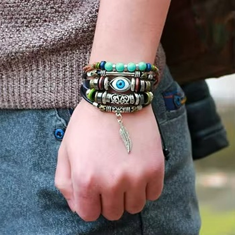 Evil Eye Leather Bracelet for Men