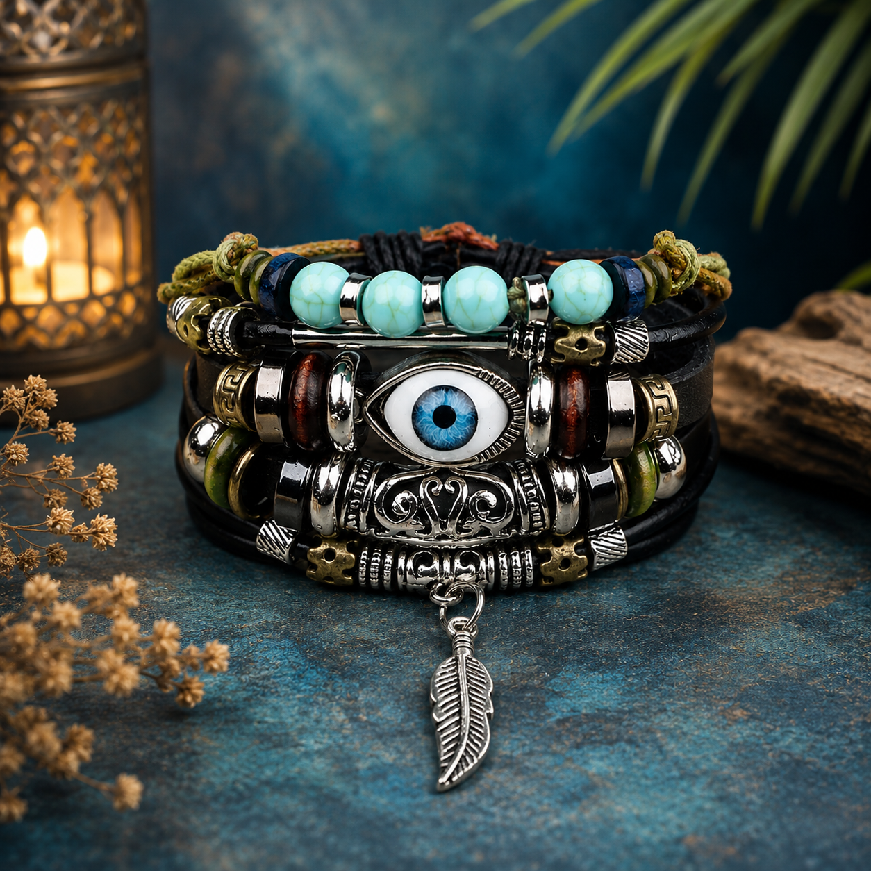 Evil Eye Leather Bracelet for Men