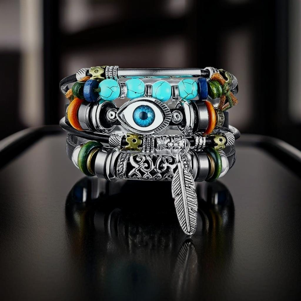 Evil Eye Leather Bracelet for Men