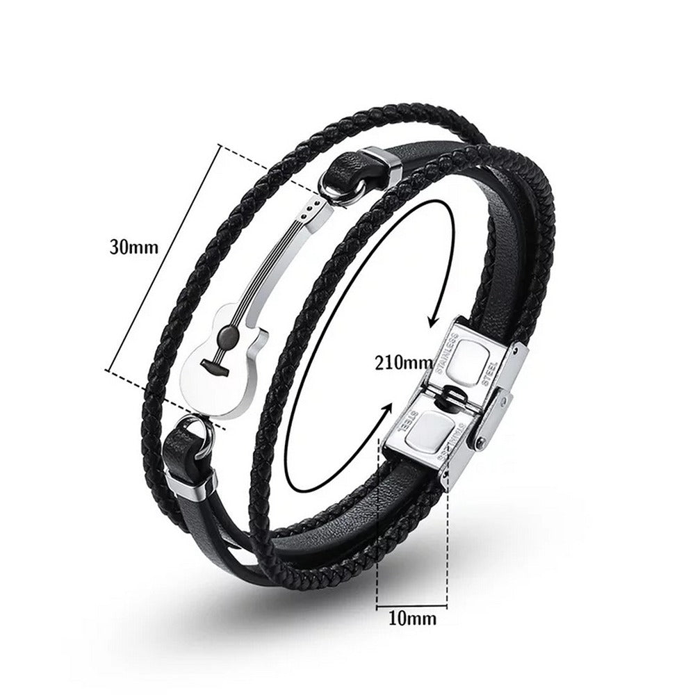 Trendy Black Guitar Leather Bracelet For Men