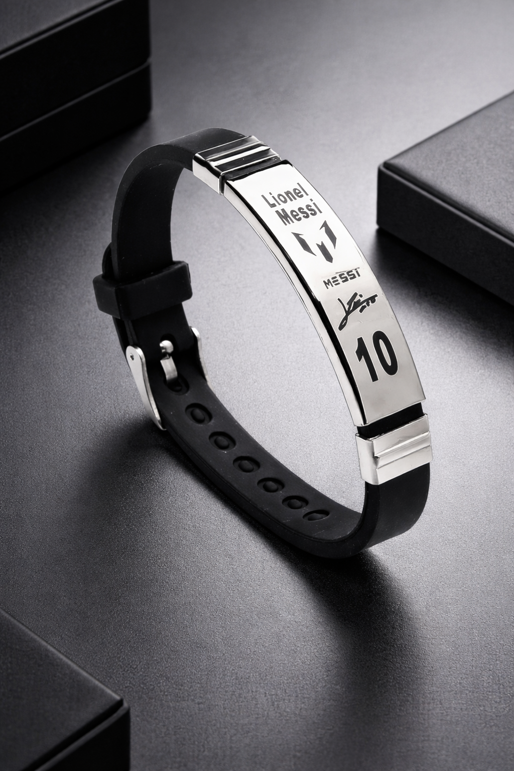 Lionel Messi Engraved Signature Silicone Wristband Bracelet for Men