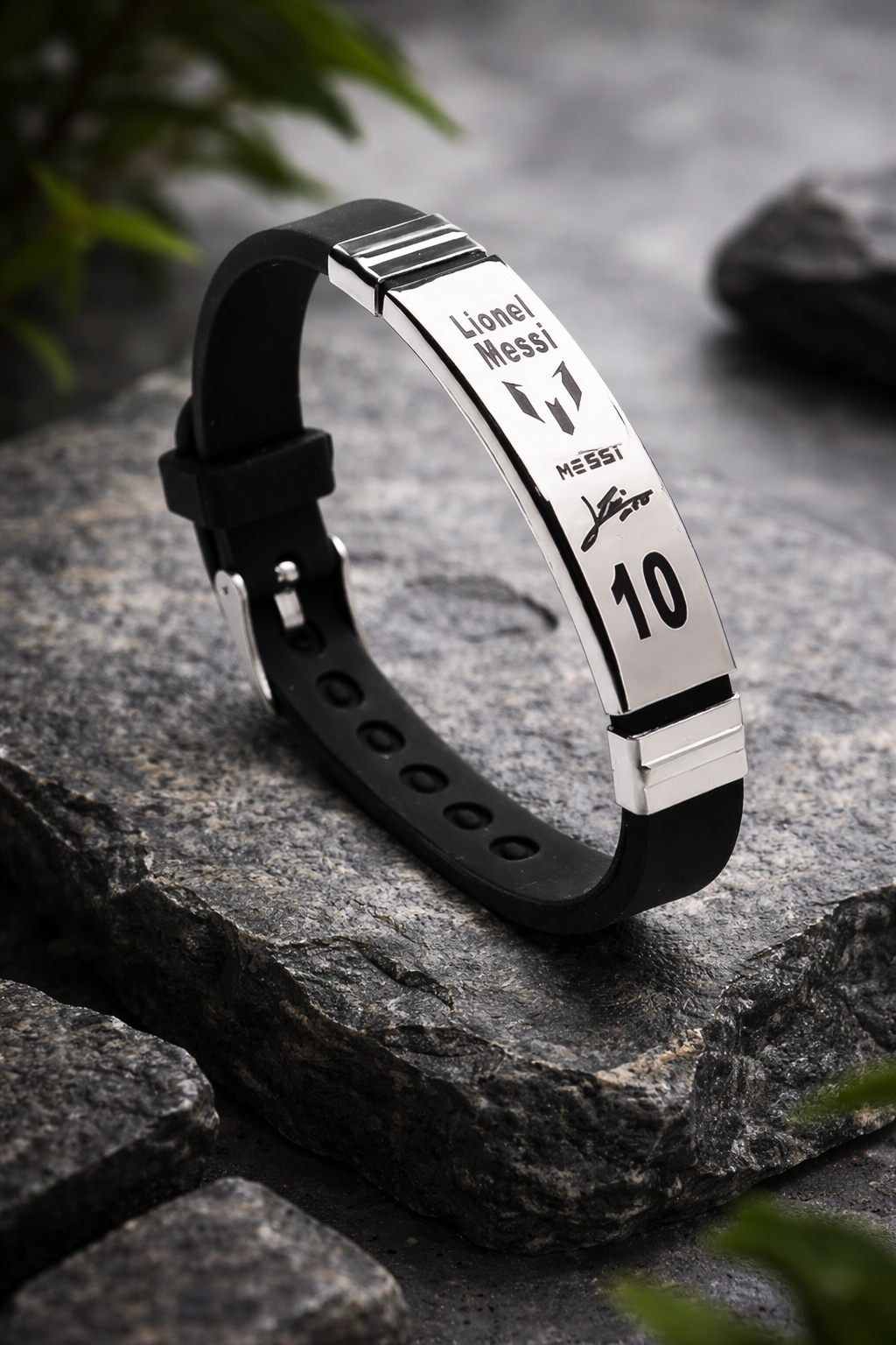 Lionel Messi Engraved Signature Silicone Wristband Bracelet for Men