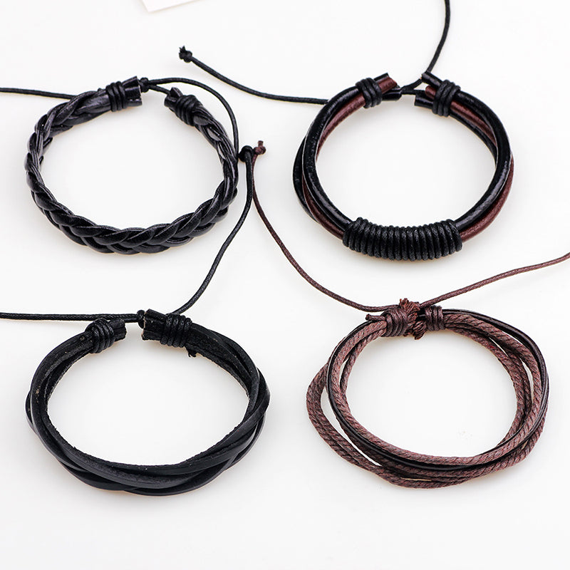 Black-Brown Braided Leather Bracelet for Men
